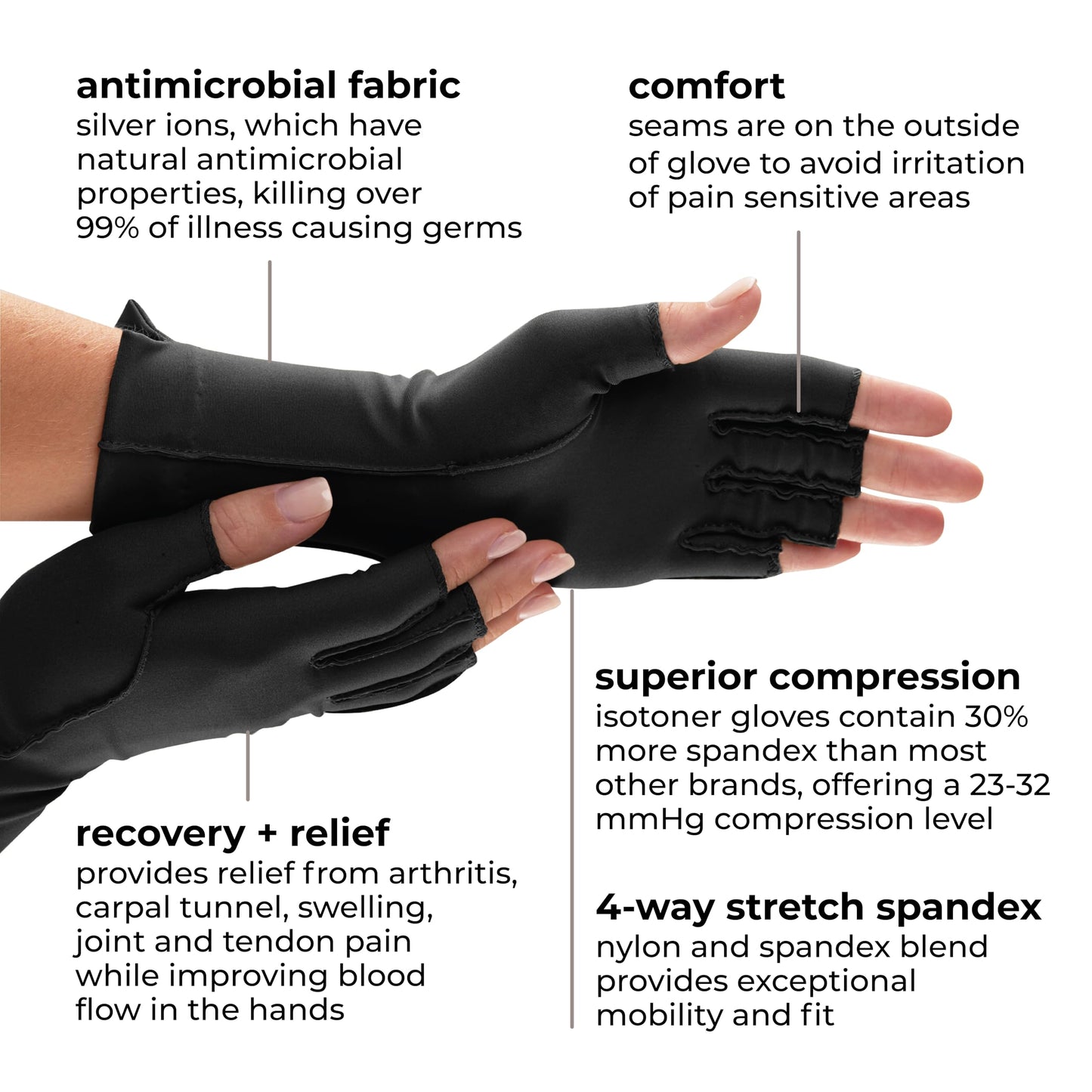 isotoner Women & Men Arthritis Compression Rheumatoid Pain Relief Gloves for joint support with Open/Full finger design