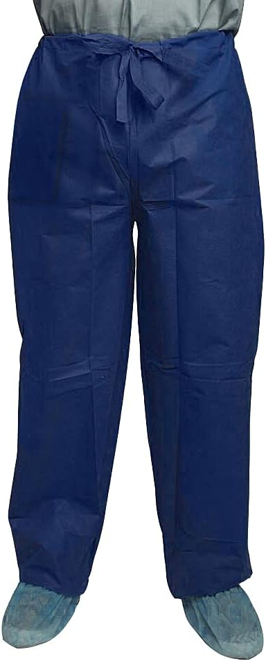 Dukal Polypropylene Pants. Pack of 10 Disposable Wear Medium. Dark Blue Pants with Drawstring Tie Waist, Front and Back Pockets. Non-sterile Poly Clothing. Waterproof Trousers, 380M