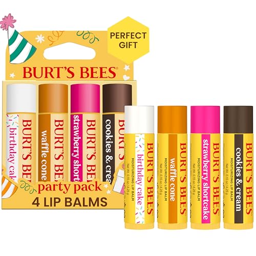 Burt's Bees Lip Balm Stocking Stuffers, Moisturizing Lip Care Christmas Gifts, SuperFruit - Pomegranate, Coconut & Pear, Mango, Pink Grapefruit, Natural Origin Treatment (4-Pack)