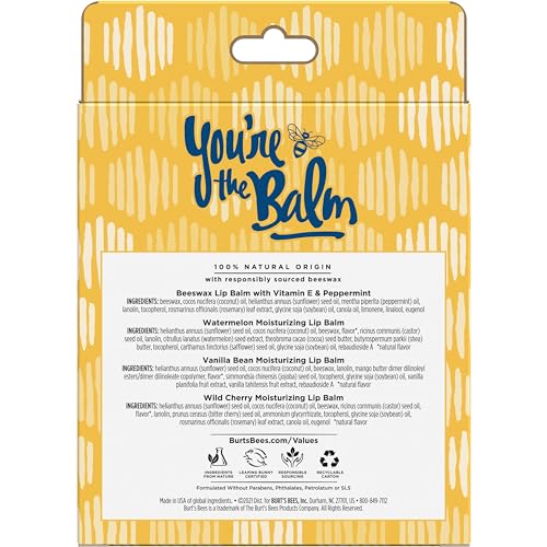Burt's Bees Lip Balm Stocking Stuffers, Moisturizing Lip Care Christmas Gifts, SuperFruit - Pomegranate, Coconut & Pear, Mango, Pink Grapefruit, Natural Origin Treatment (4-Pack)