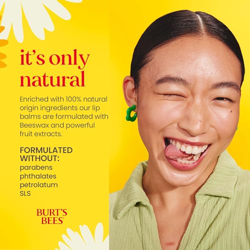 Burt's Bees Lip Balm Stocking Stuffers, Moisturizing Lip Care Christmas Gifts, SuperFruit - Pomegranate, Coconut & Pear, Mango, Pink Grapefruit, Natural Origin Treatment (4-Pack)