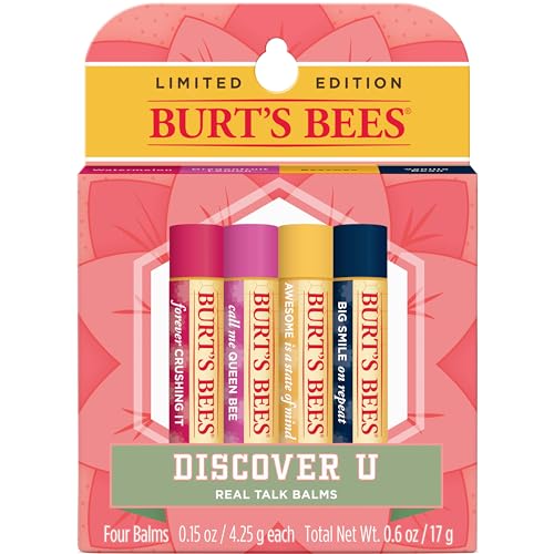 Burt's Bees Lip Balm Stocking Stuffers, Moisturizing Lip Care Christmas Gifts, SuperFruit - Pomegranate, Coconut & Pear, Mango, Pink Grapefruit, Natural Origin Treatment (4-Pack)