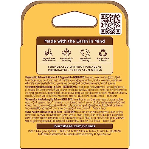 Burt's Bees Lip Balm Stocking Stuffers, Moisturizing Lip Care Christmas Gifts, SuperFruit - Pomegranate, Coconut & Pear, Mango, Pink Grapefruit, Natural Origin Treatment (4-Pack)