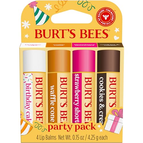 Burt's Bees Lip Balm Stocking Stuffers, Moisturizing Lip Care Christmas Gifts, SuperFruit - Pomegranate, Coconut & Pear, Mango, Pink Grapefruit, Natural Origin Treatment (4-Pack)