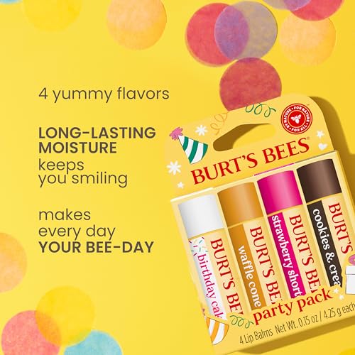 Burt's Bees Lip Balm Stocking Stuffers, Moisturizing Lip Care Christmas Gifts, SuperFruit - Pomegranate, Coconut & Pear, Mango, Pink Grapefruit, Natural Origin Treatment (4-Pack)