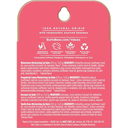Burt's Bees Lip Balm Stocking Stuffers, Moisturizing Lip Care Christmas Gifts, SuperFruit - Pomegranate, Coconut & Pear, Mango, Pink Grapefruit, Natural Origin Treatment (4-Pack)
