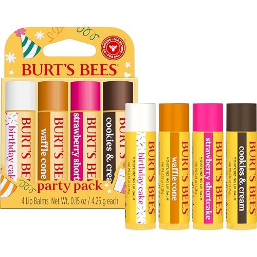 Burt's Bees Lip Balm Stocking Stuffers, Moisturizing Lip Care Christmas Gifts, SuperFruit - Pomegranate, Coconut & Pear, Mango, Pink Grapefruit, Natural Origin Treatment (4-Pack)
