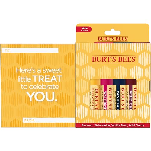 Burt's Bees Lip Balm Stocking Stuffers, Moisturizing Lip Care Christmas Gifts, SuperFruit - Pomegranate, Coconut & Pear, Mango, Pink Grapefruit, Natural Origin Treatment (4-Pack)