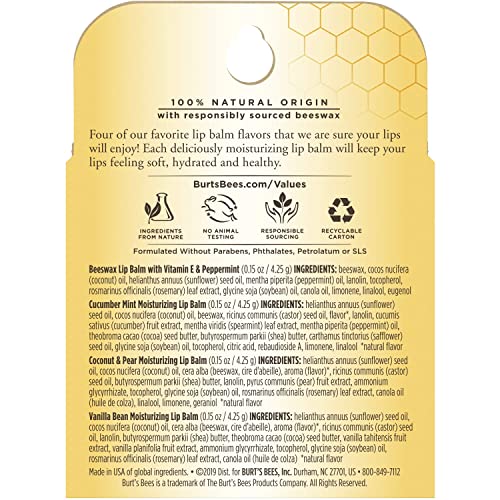 Burt's Bees Lip Balm Stocking Stuffers, Moisturizing Lip Care Christmas Gifts, SuperFruit - Pomegranate, Coconut & Pear, Mango, Pink Grapefruit, Natural Origin Treatment (4-Pack)