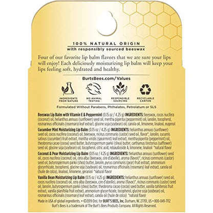 Burt's Bees Lip Balm Stocking Stuffers, Moisturizing Lip Care Christmas Gifts, SuperFruit - Pomegranate, Coconut & Pear, Mango, Pink Grapefruit, Natural Origin Treatment (4-Pack)