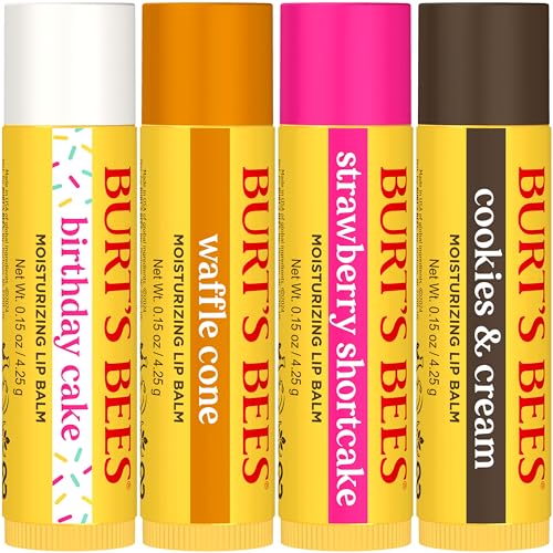 Burt's Bees Lip Balm Stocking Stuffers, Moisturizing Lip Care Christmas Gifts, SuperFruit - Pomegranate, Coconut & Pear, Mango, Pink Grapefruit, Natural Origin Treatment (4-Pack)