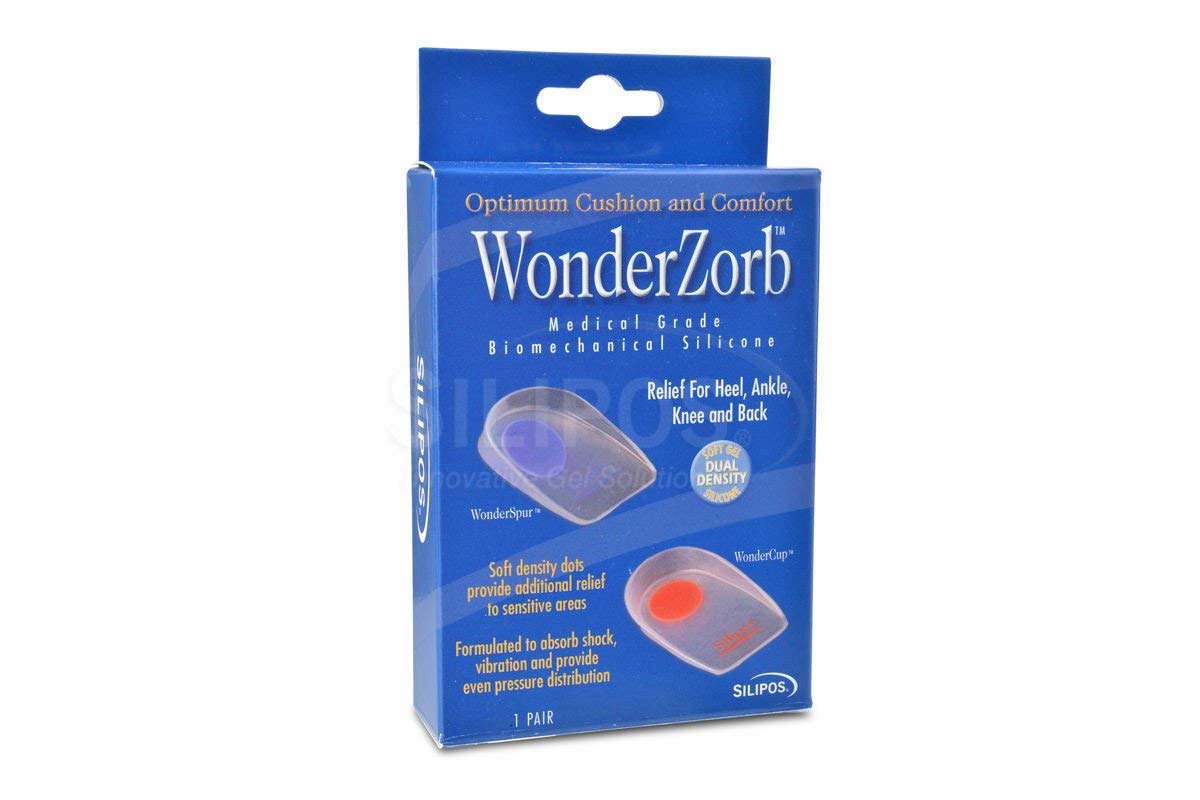 Wonder-Spur Soft Silicone Blue Dot Heel Cups, Large fits Men's shoe 8-10, Women's 10-12