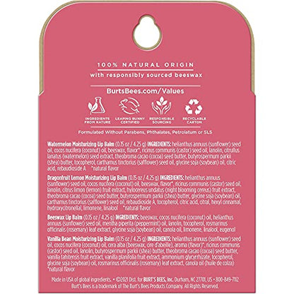 Burt's Bees Lip Balm Stocking Stuffers, Moisturizing Lip Care Christmas Gifts, SuperFruit - Pomegranate, Coconut & Pear, Mango, Pink Grapefruit, Natural Origin Treatment (4-Pack)