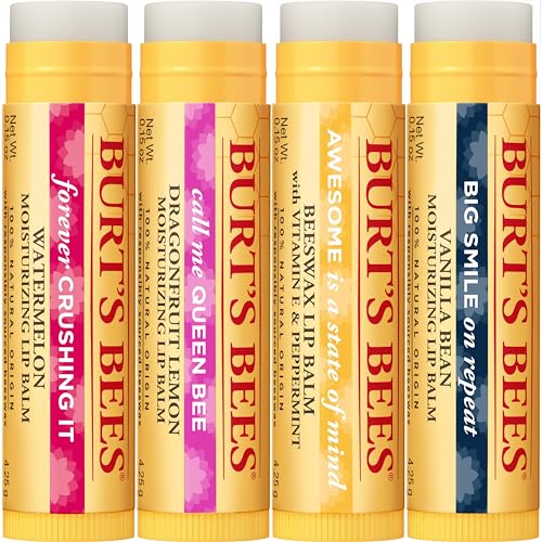 Burt's Bees Lip Balm Stocking Stuffers, Moisturizing Lip Care Christmas Gifts, SuperFruit - Pomegranate, Coconut & Pear, Mango, Pink Grapefruit, Natural Origin Treatment (4-Pack)