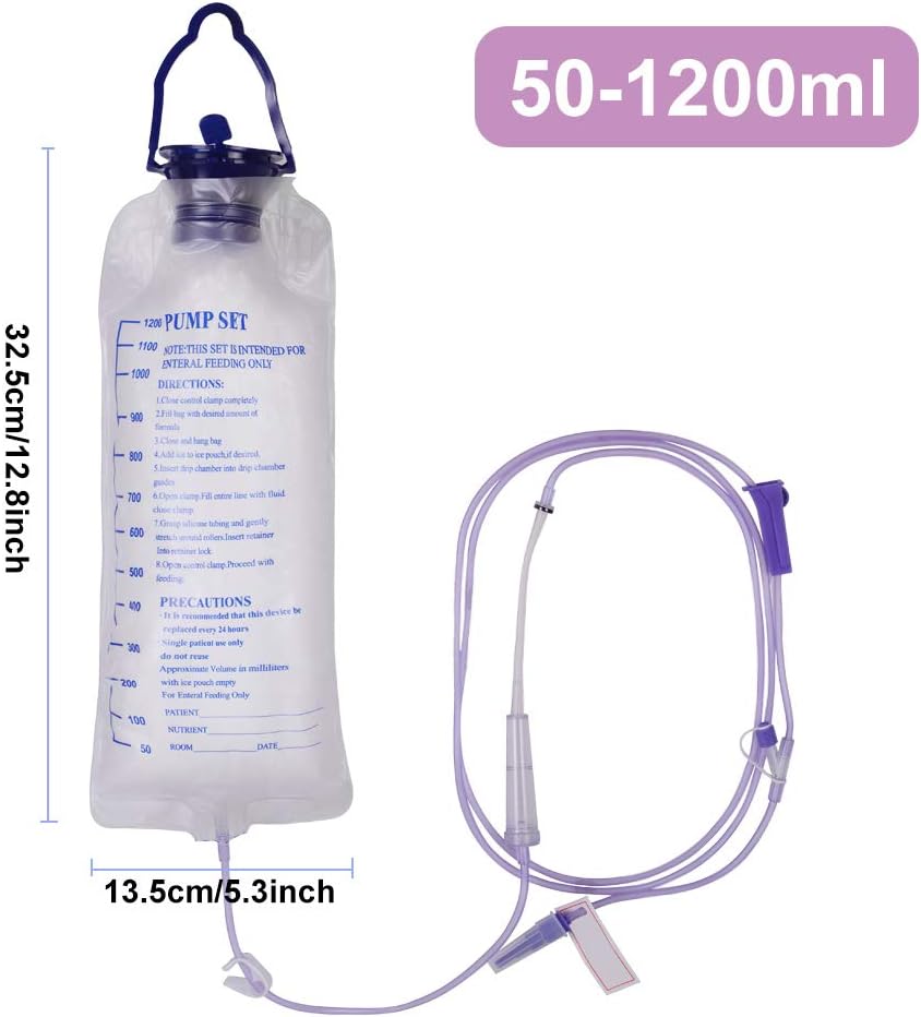 Disposable Enteral Nutrition Bag Feeding Bag, 1200ml Enteral Delivery Gravity/Pump Feeding Bag Set, Detachable Connector