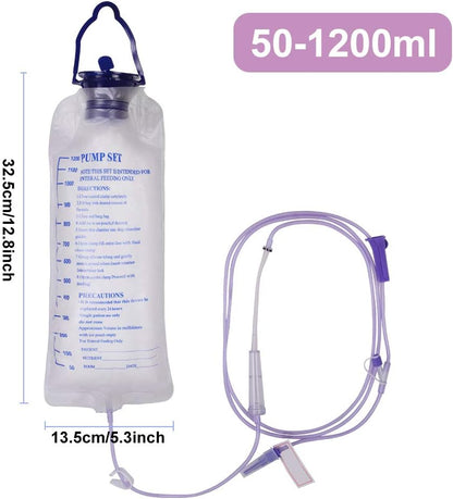 Disposable Enteral Nutrition Bag Feeding Bag, 1200ml Enteral Delivery Gravity/Pump Feeding Bag Set, Detachable Connector