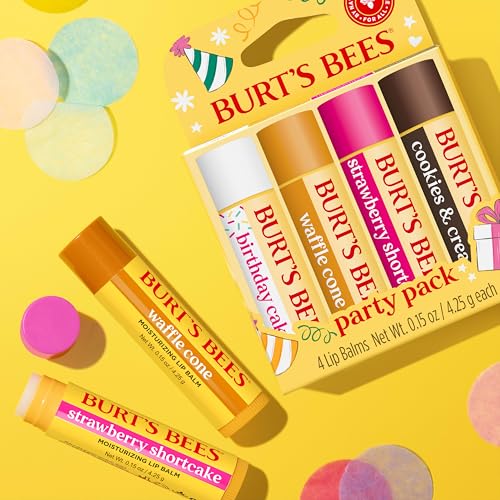 Burt's Bees Lip Balm Stocking Stuffers, Moisturizing Lip Care Christmas Gifts, SuperFruit - Pomegranate, Coconut & Pear, Mango, Pink Grapefruit, Natural Origin Treatment (4-Pack)