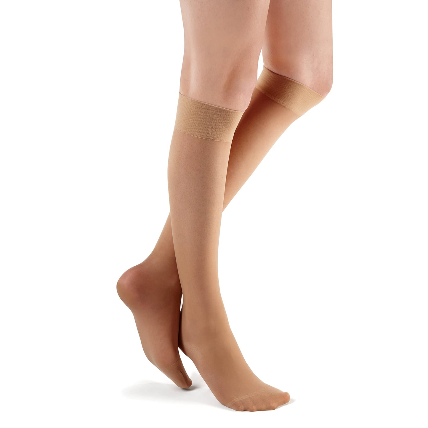 FUTURO Ultra Sheer Knee Highs for Women, Nude, 71061EN, Large, Moderate (15-20 mm/Hg)