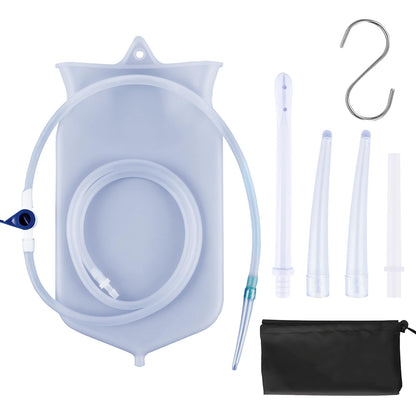 Silicone Enema Bag Kit - 2 Quart Capacity, 5 Multi-Size Reusable, Controlled Water Flow for Colon Detox Cleanse Enemas