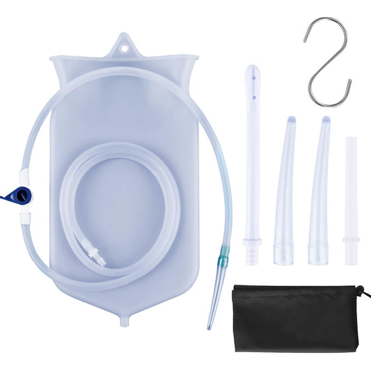 Silicone Enema Bag Kit - 2 Quart Capacity, 5 Multi-Size Reusable, Controlled Water Flow for Colon Detox Cleanse Enemas