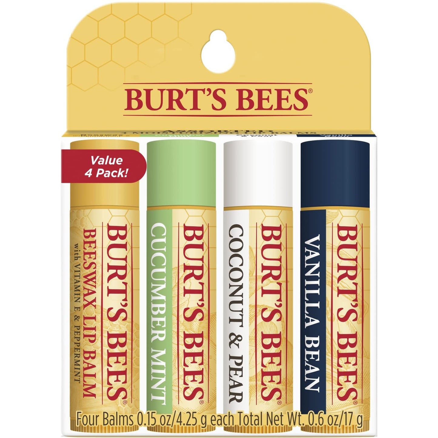 Burt's Bees Lip Balm Stocking Stuffers, Moisturizing Lip Care Christmas Gifts, SuperFruit - Pomegranate, Coconut & Pear, Mango, Pink Grapefruit, Natural Origin Treatment (4-Pack)