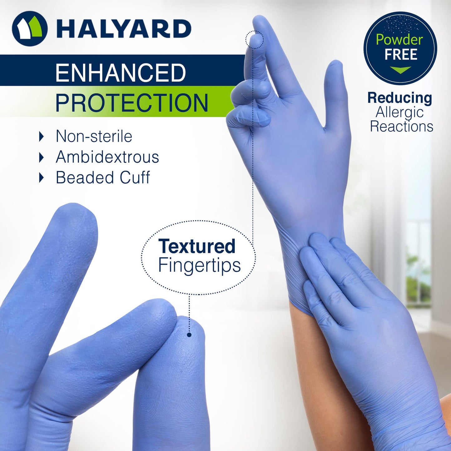 HALYARD AQUASOFT Nitrile Exam Gloves, Non-Sterile, Powder-Free, 3.1 mil, 9.5", Blue, X-Small, 43932 (Box of 300)