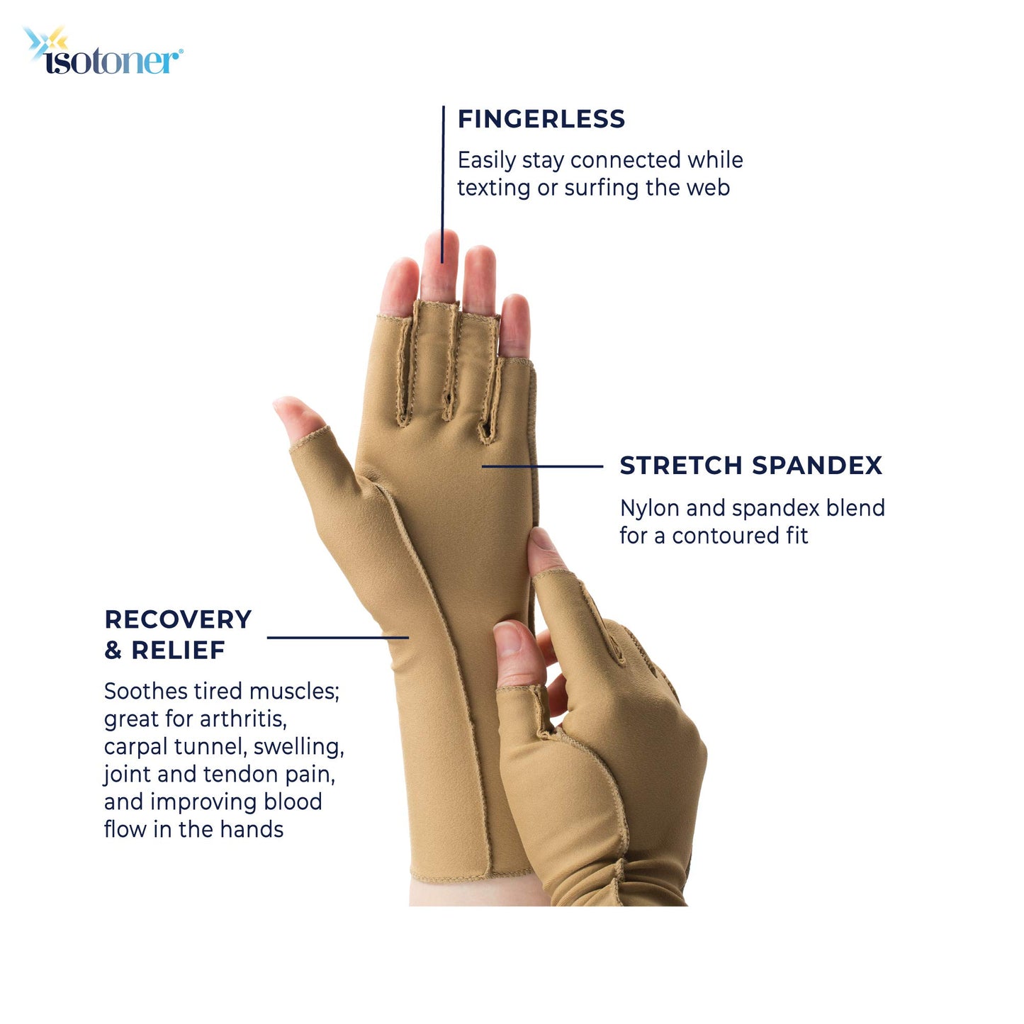 isotoner Women & Men Arthritis Compression Rheumatoid Pain Relief Gloves for joint support with Open/Full finger design