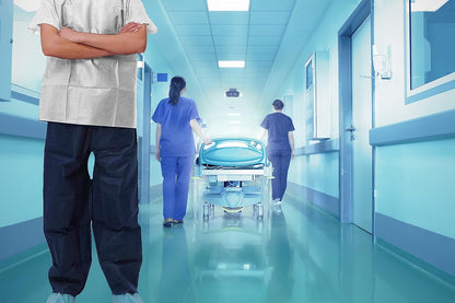 Dukal Polypropylene Pants. Pack of 10 Disposable Wear Medium. Dark Blue Pants with Drawstring Tie Waist, Front and Back Pockets. Non-sterile Poly Clothing. Waterproof Trousers, 380M