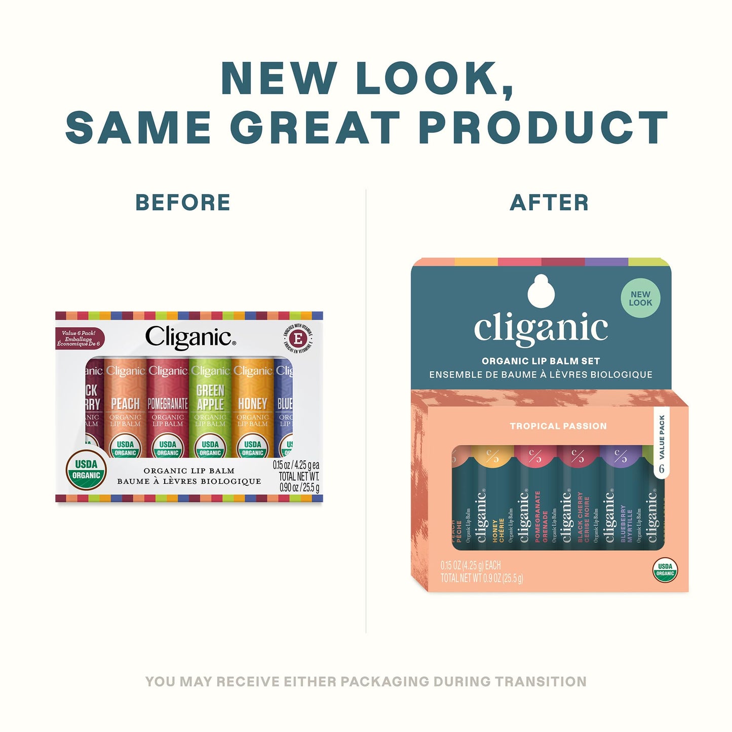 Cliganic Organic Lip Balm Set (4 Packs of 6 Tubes), 100% Natural Moisturizer for Cracked & Dry Lips (Packaging May Vary)