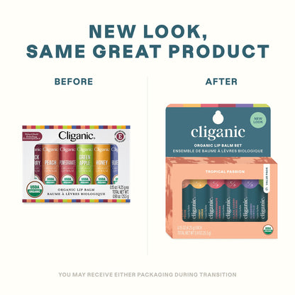 Cliganic Organic Lip Balm Set (4 Packs of 6 Tubes), 100% Natural Moisturizer for Cracked & Dry Lips (Packaging May Vary)