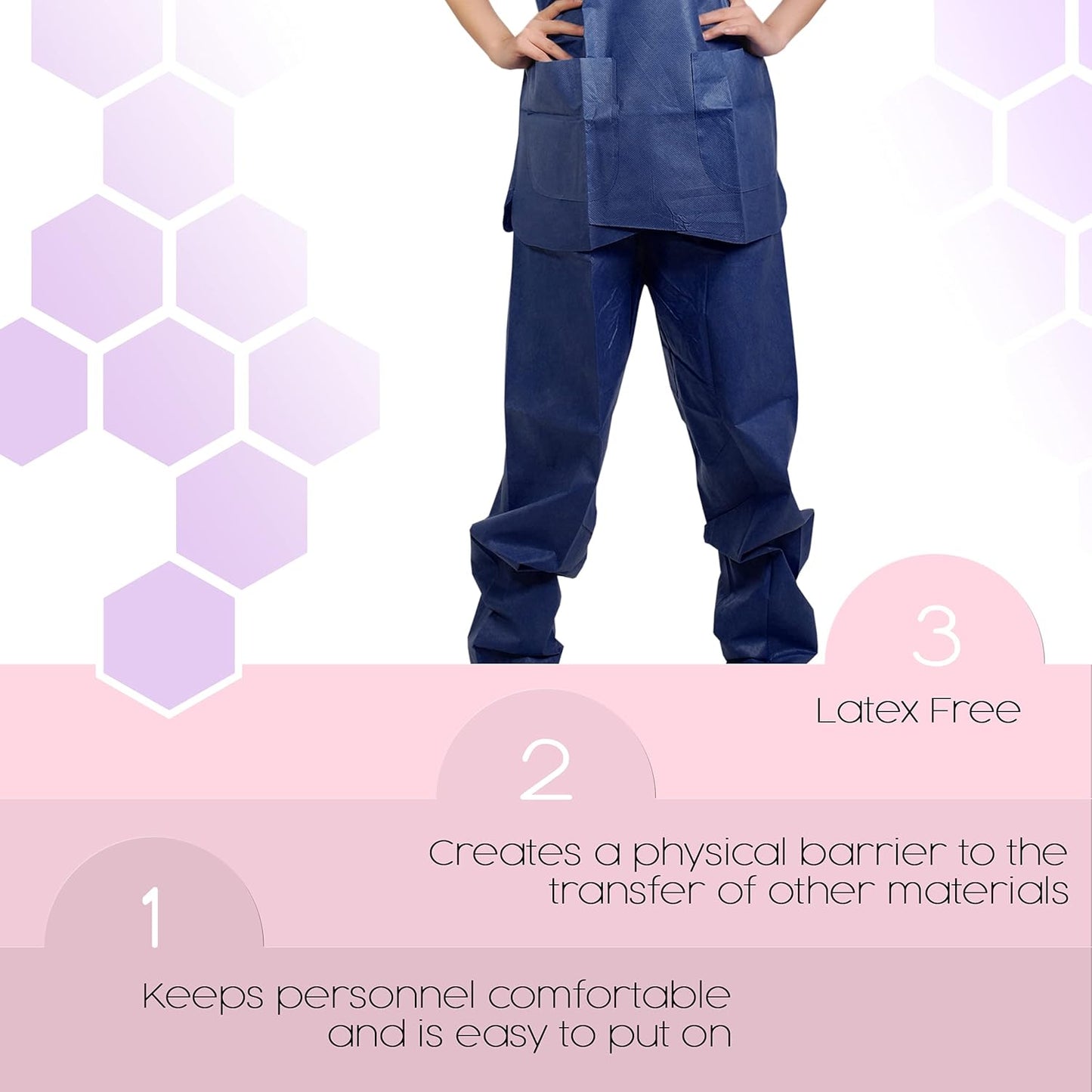 Dukal Polypropylene Pants. Pack of 10 Disposable Wear Medium. Dark Blue Pants with Drawstring Tie Waist, Front and Back Pockets. Non-sterile Poly Clothing. Waterproof Trousers, 380M
