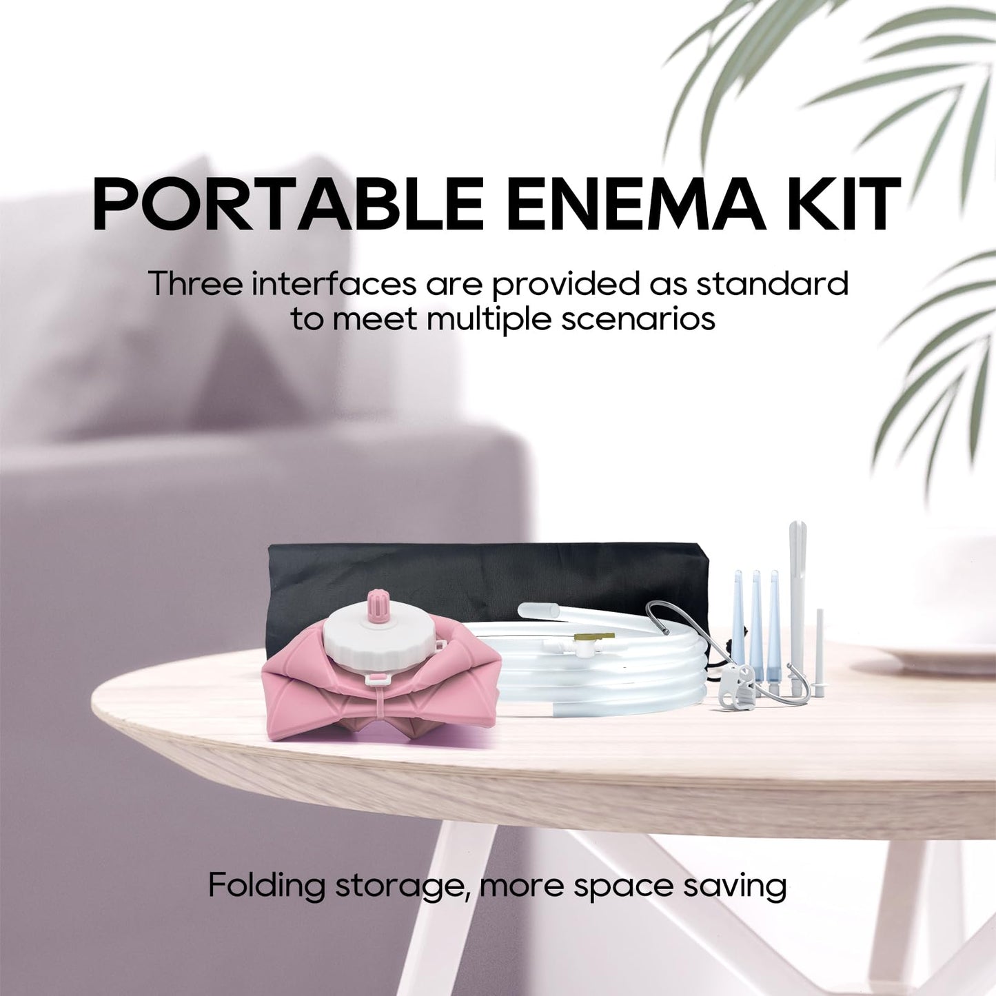 Collapsible Silicone Enema Bag Bottle Kit 1.2 L Capacity Enema Bottle, 5.2ft Enama Hose, 5 Enima Nozzles, Controllable Flow Valve Coffee Enema kit for Colon Cleanse