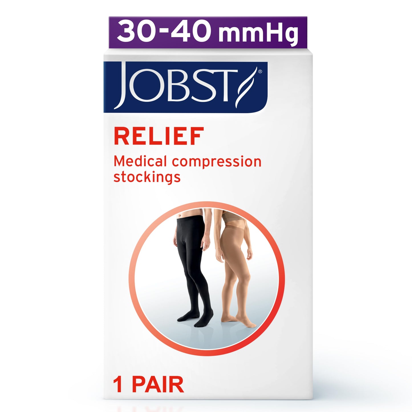 JOBST Relief Waist High Graduated Compression Stockings 30-40mmHg - Comfortable Unisex Design - Open Toe, Beige, Large