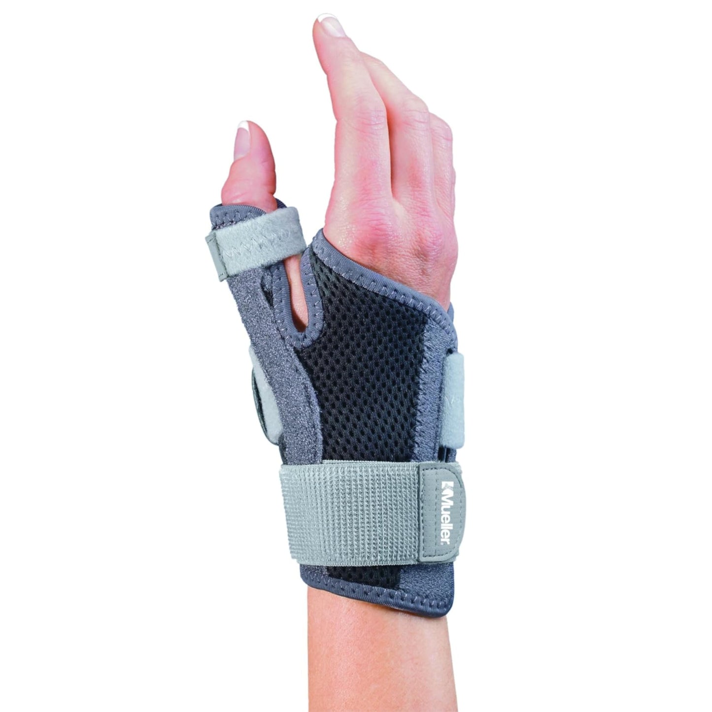 MUELLER Adjust-to-Fit Thumb Stabilizer - Unisex, One Size Fits Most, Ideal for De Quervains Tenosynovitis Brace, Thumb Brace for Arthritis Pain and Support, Can be Worn on Both Hands