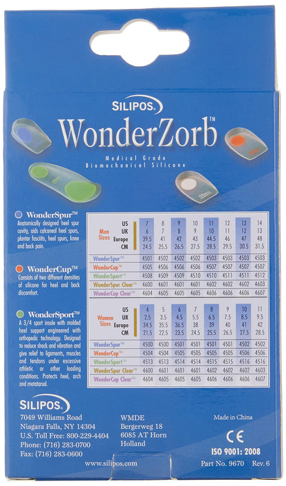 Wonder-Spur Soft Silicone Blue Dot Heel Cups, Large fits Men's shoe 8-10, Women's 10-12