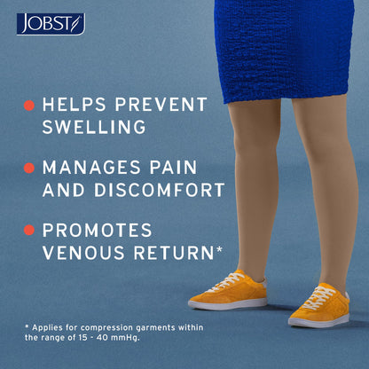 JOBST Relief Waist High Graduated Compression Stockings 30-40mmHg - Comfortable Unisex Design - Open Toe, Beige, Large