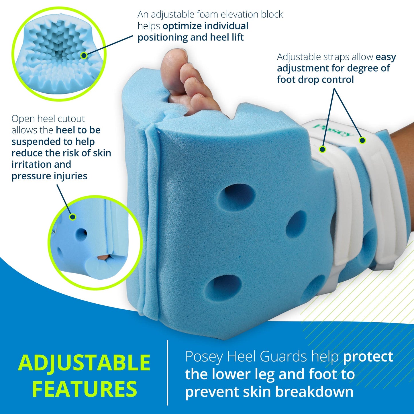 Posey TIDI Heel Guards – One Size Fits All – Foam, Light Blue – Qty: 1 Pair Of Heel Guards Per Package – Foam Heel Protectors For Pressure Injuries – Heel Off-Loading Devices – Home Care (6127), Large