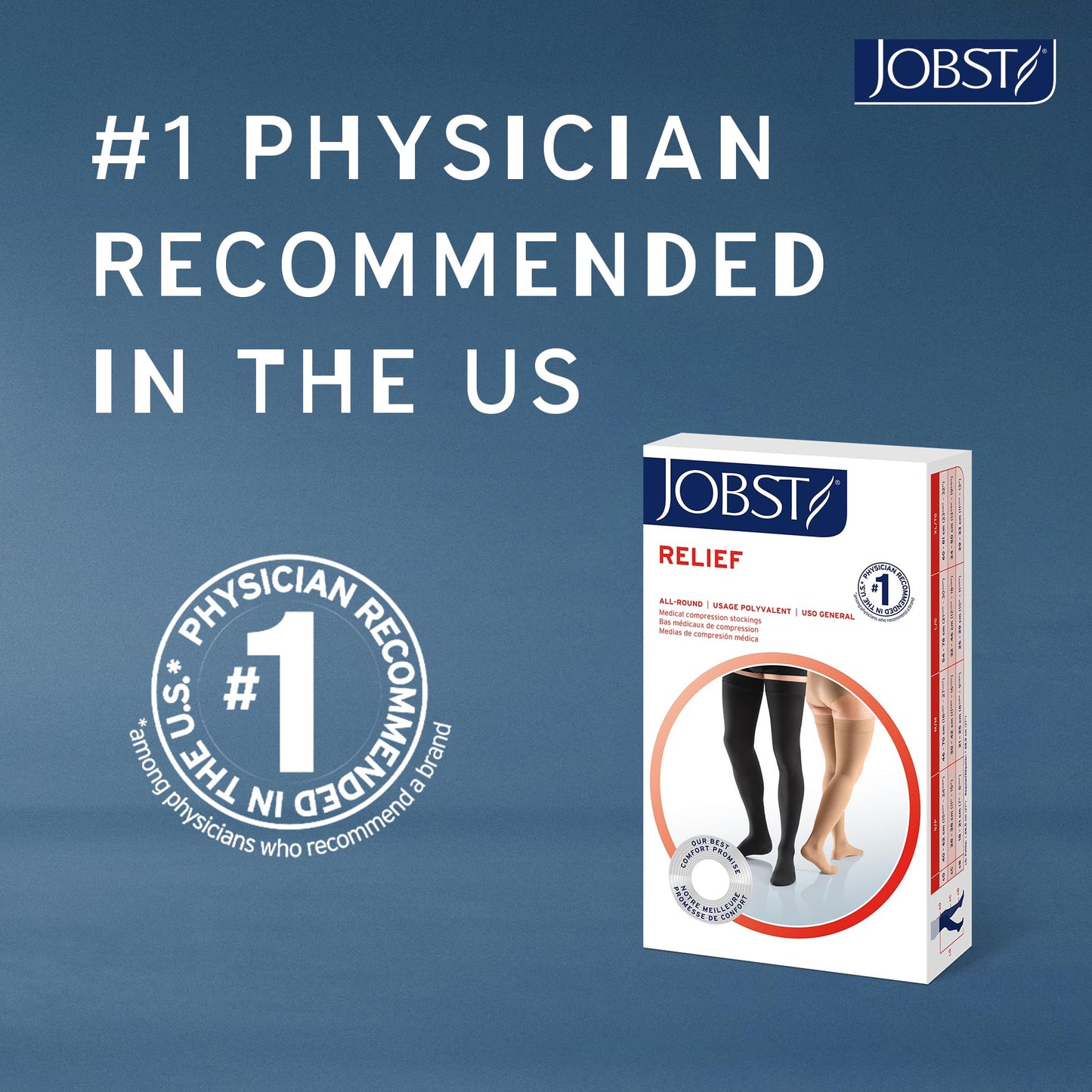 JOBST Relief Waist High Graduated Compression Stockings 30-40mmHg - Comfortable Unisex Design - Open Toe, Beige, Large