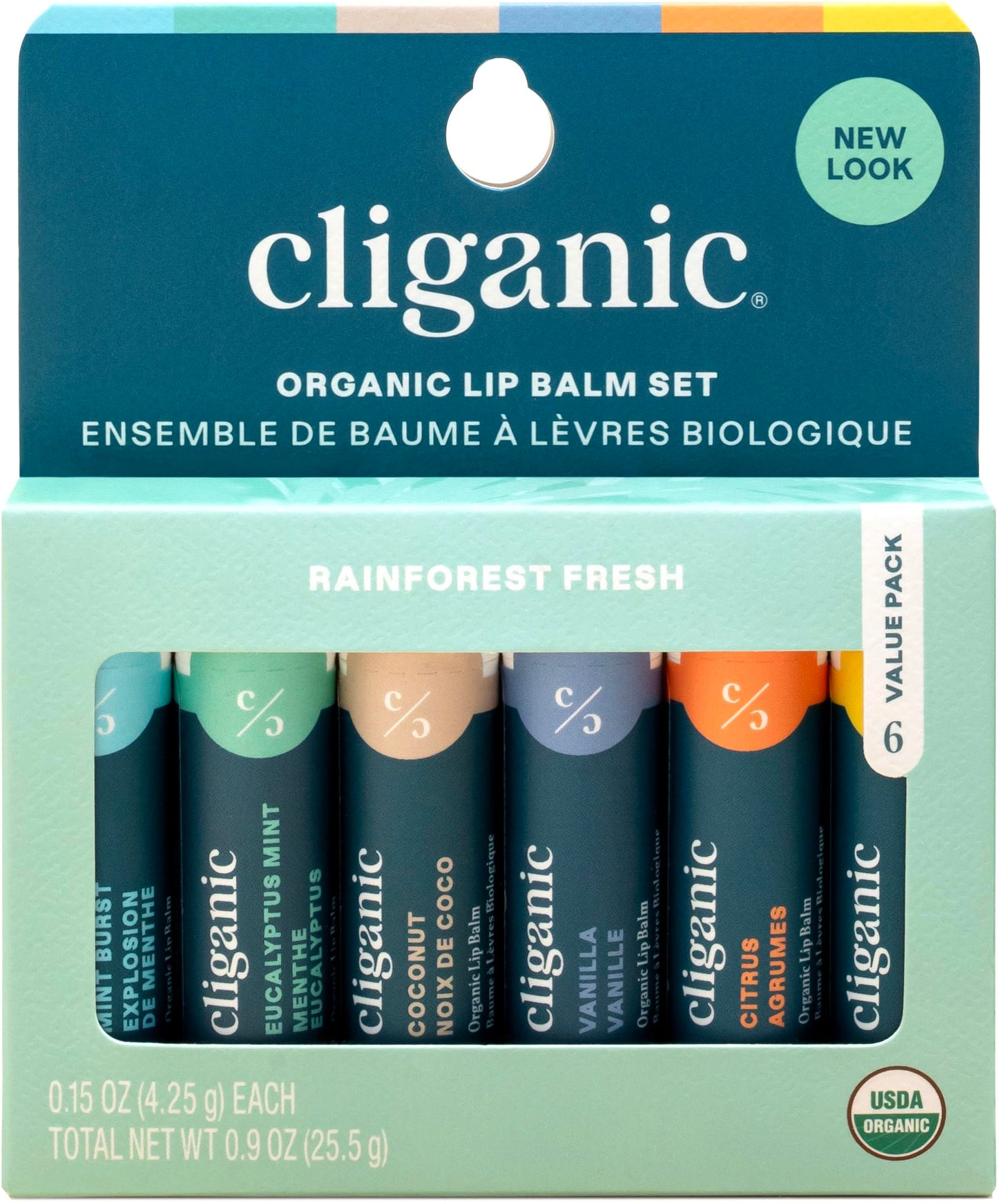 Cliganic Organic Lip Balm Set (4 Packs of 6 Tubes), 100% Natural Moisturizer for Cracked & Dry Lips (Packaging May Vary)