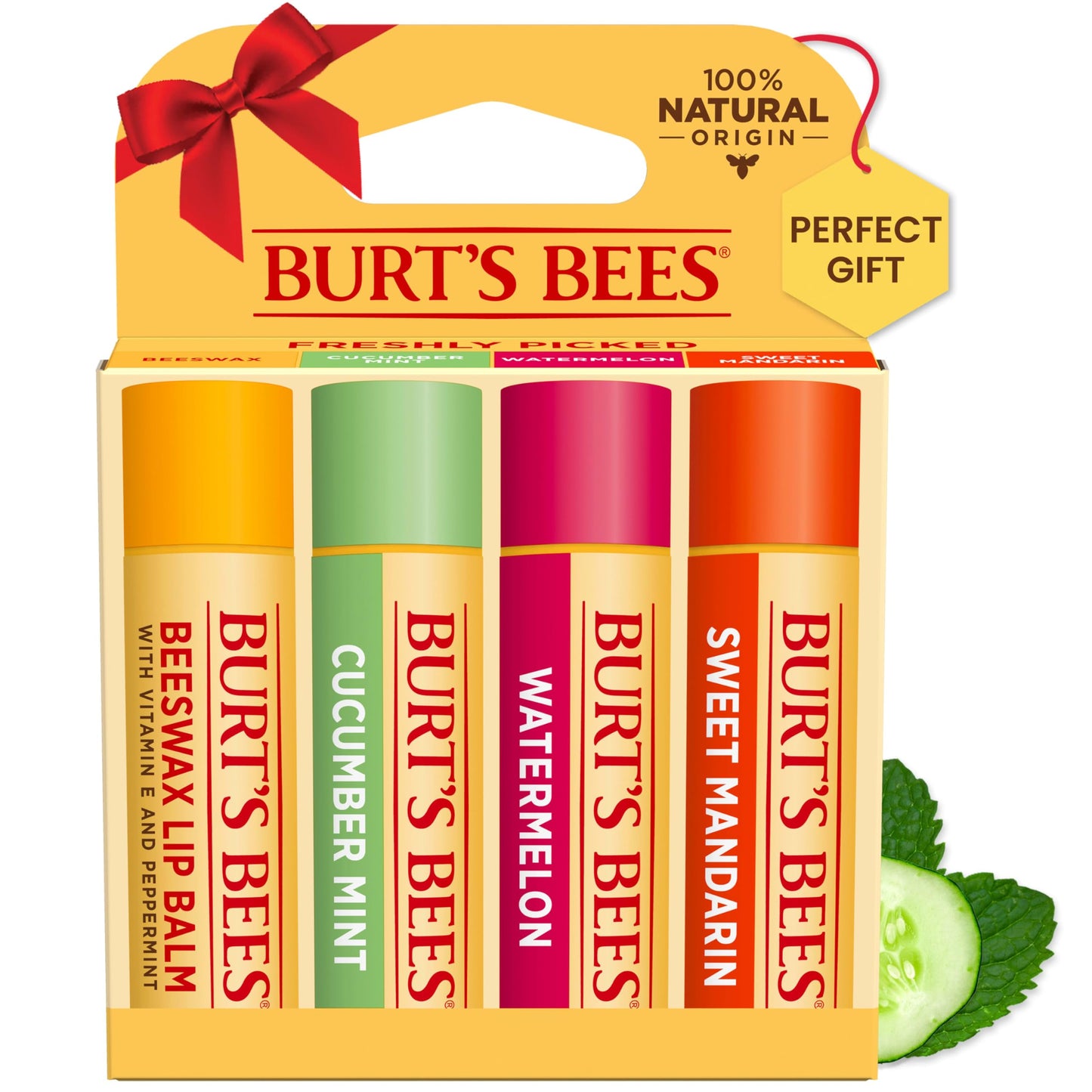 Burt's Bees Lip Balm Stocking Stuffers, Moisturizing Lip Care Christmas Gifts, SuperFruit - Pomegranate, Coconut & Pear, Mango, Pink Grapefruit, Natural Origin Treatment (4-Pack)