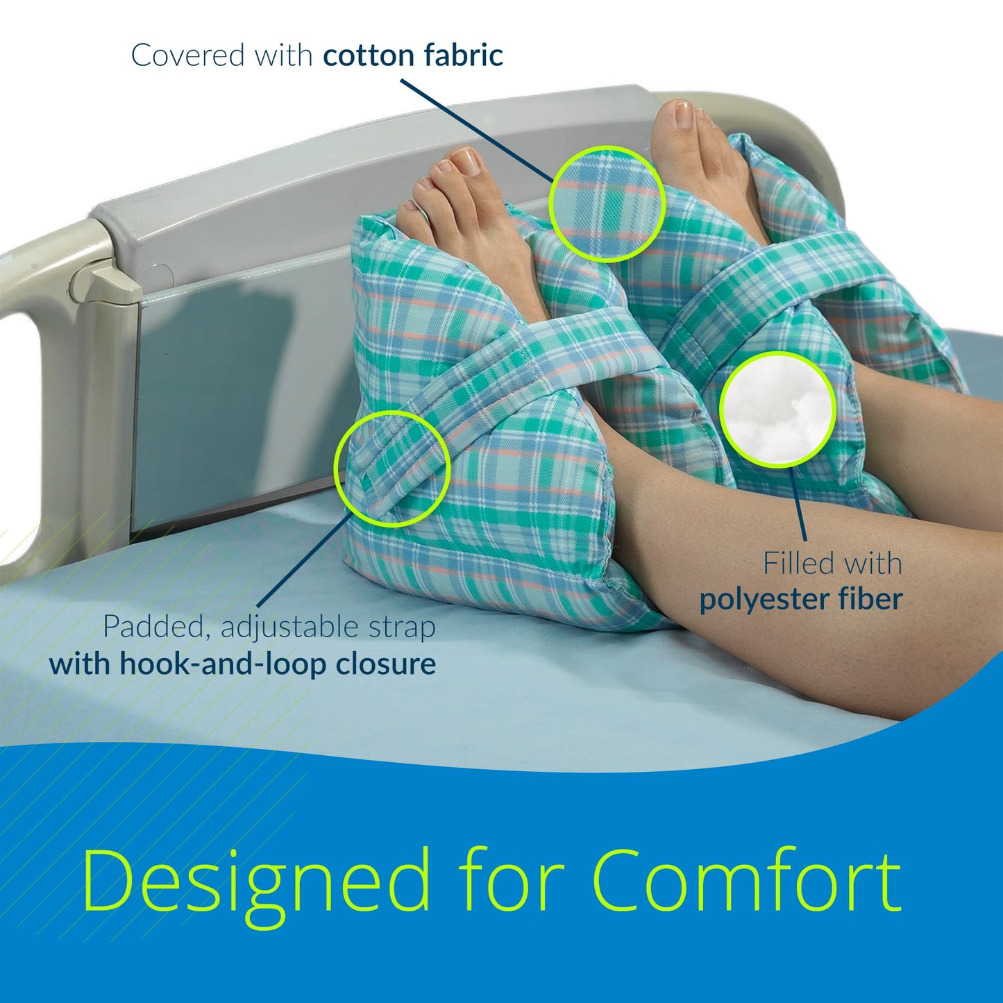 TIDI Posey Heel Pillows – One Size Fits Most – Polyester/Cotton, Pastel Plaid – Qty: 1 Pair of Quilted Heel Pillows Per Package – Heel Off-Loading Devices – Heel Pressure Injuries – Home Care (6115)