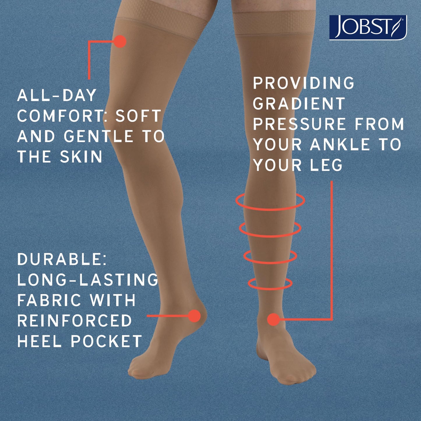 JOBST Relief Waist High Graduated Compression Stockings 30-40mmHg - Comfortable Unisex Design - Open Toe, Beige, Large